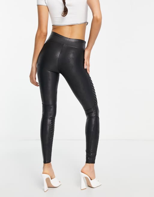 Spanx Petite leather look biker legging with contoured power