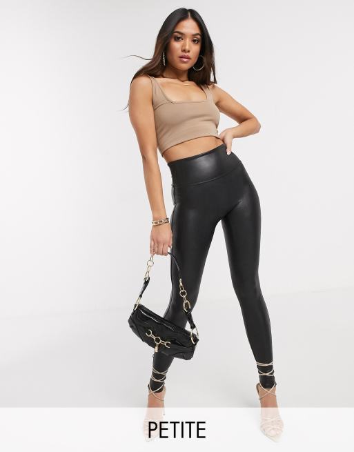 ASOS PETITE Leather Look Leggings with Elastic Slim Waist - ShopperBoard