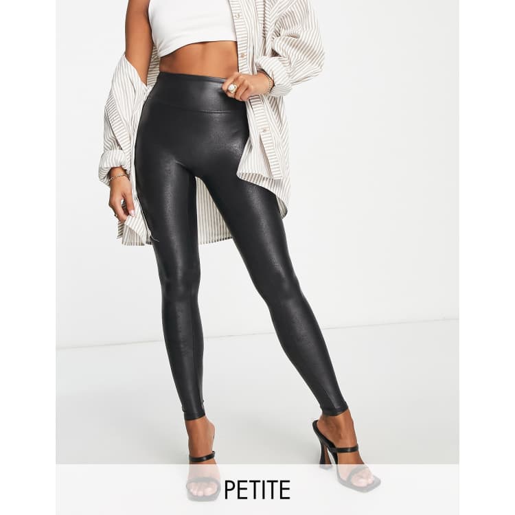 Petite Black Wet Look Leggings