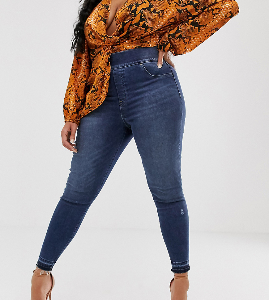 Plus-size jeans by Spanx For today, tomorrow and every day after High rise Concealed fly Functional pockets Distressed detailing Skinny fit Cut very closely from hips to hem