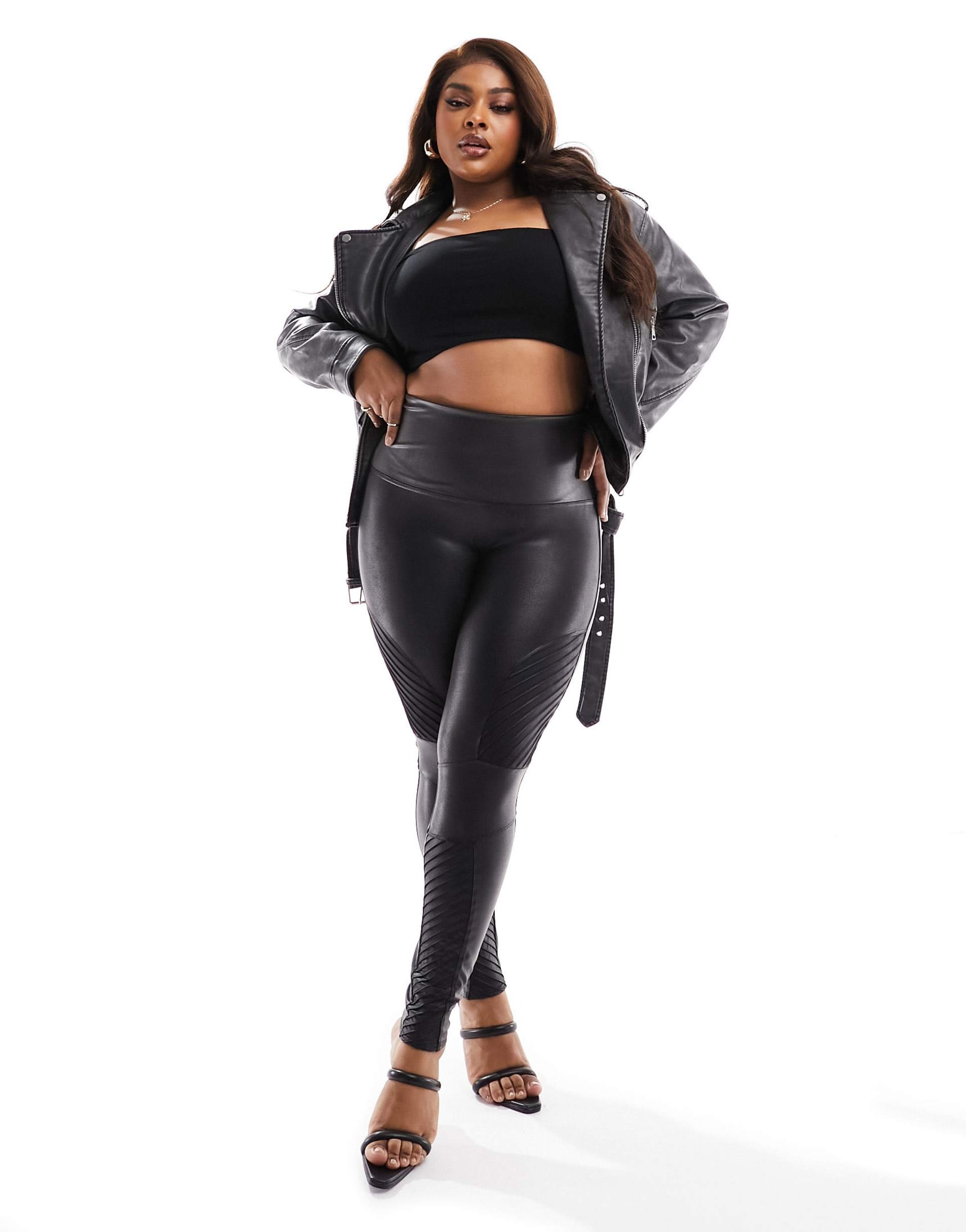 spanx plus faux leather biker leggings in black