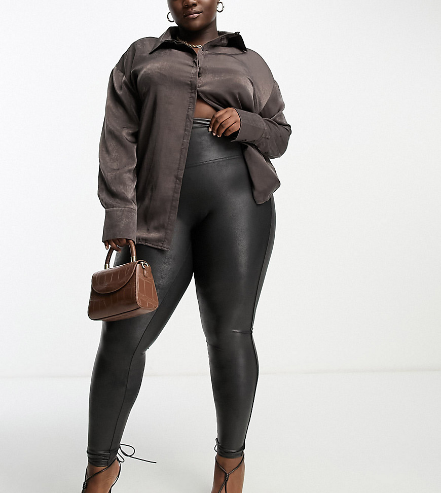 spanx plus faux leather high waist sculpting leggings in black