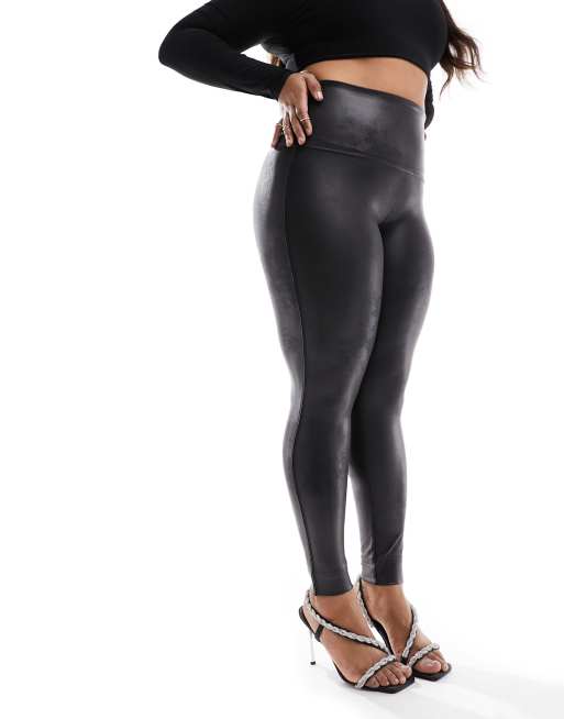 Spanx Black Faux Leather Tight Leggings Large Goth Glam Rock Slimming  Shaping