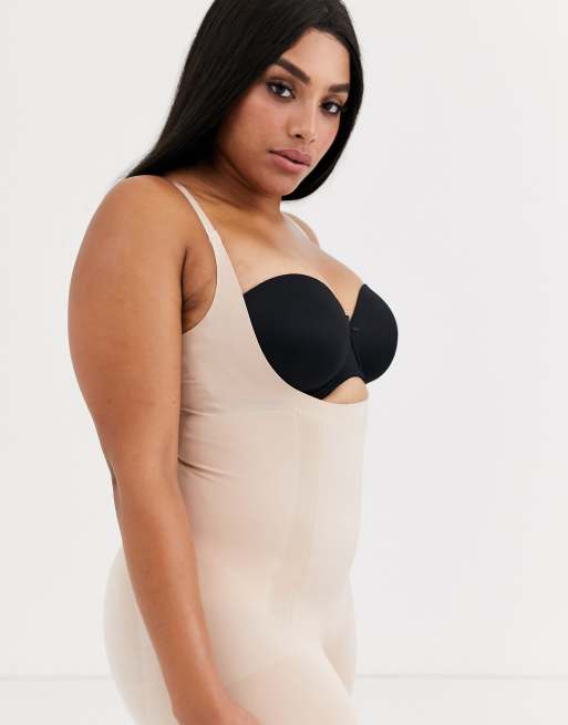 Spanx Plus Size Oncore open bust mid thigh super firm shaping body in beige