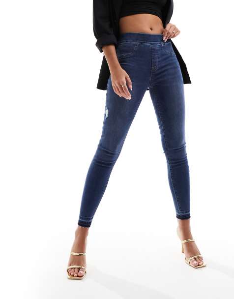 Spanx - Shape and Lift - Distressed skinny jeans in medium blauw met wassing - view 1