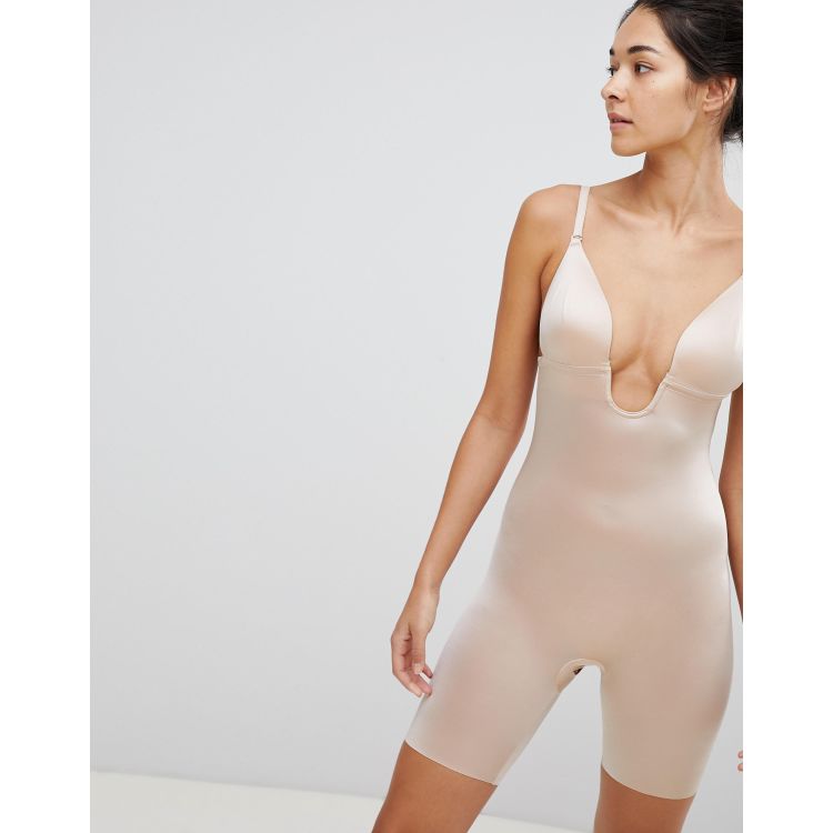 SPANX Suit Your Fancy Plunge Low-Back Mid-Thigh Bodysuit ~ Champagne B –  Show Me Your Mumu