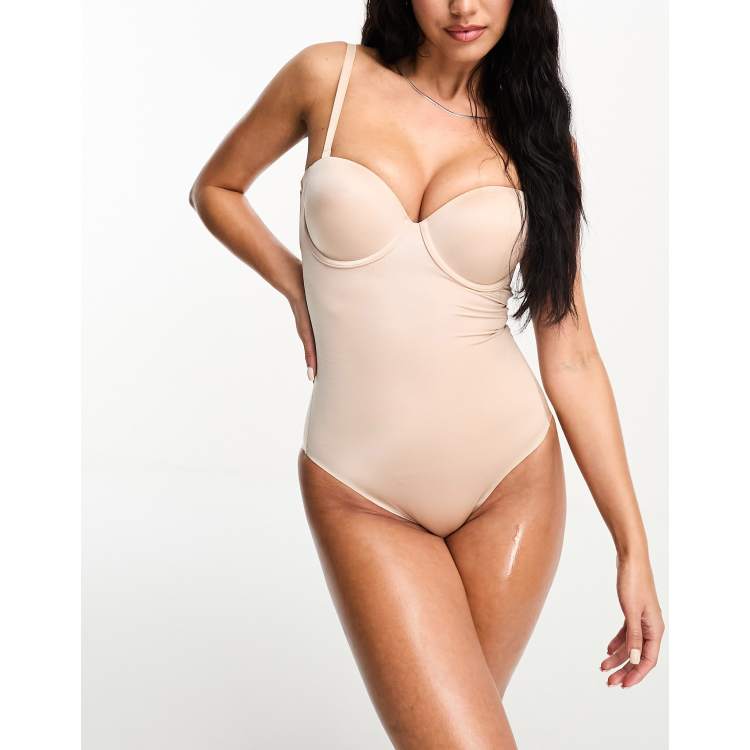 Suit Your Fancy Strapless Bodysuit Champagne Beige