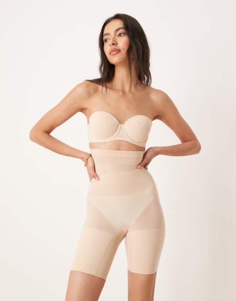 SPANXshape Invisible breathable high-rise mid-thigh shorts with tummy control panels in champagne beige - view 1