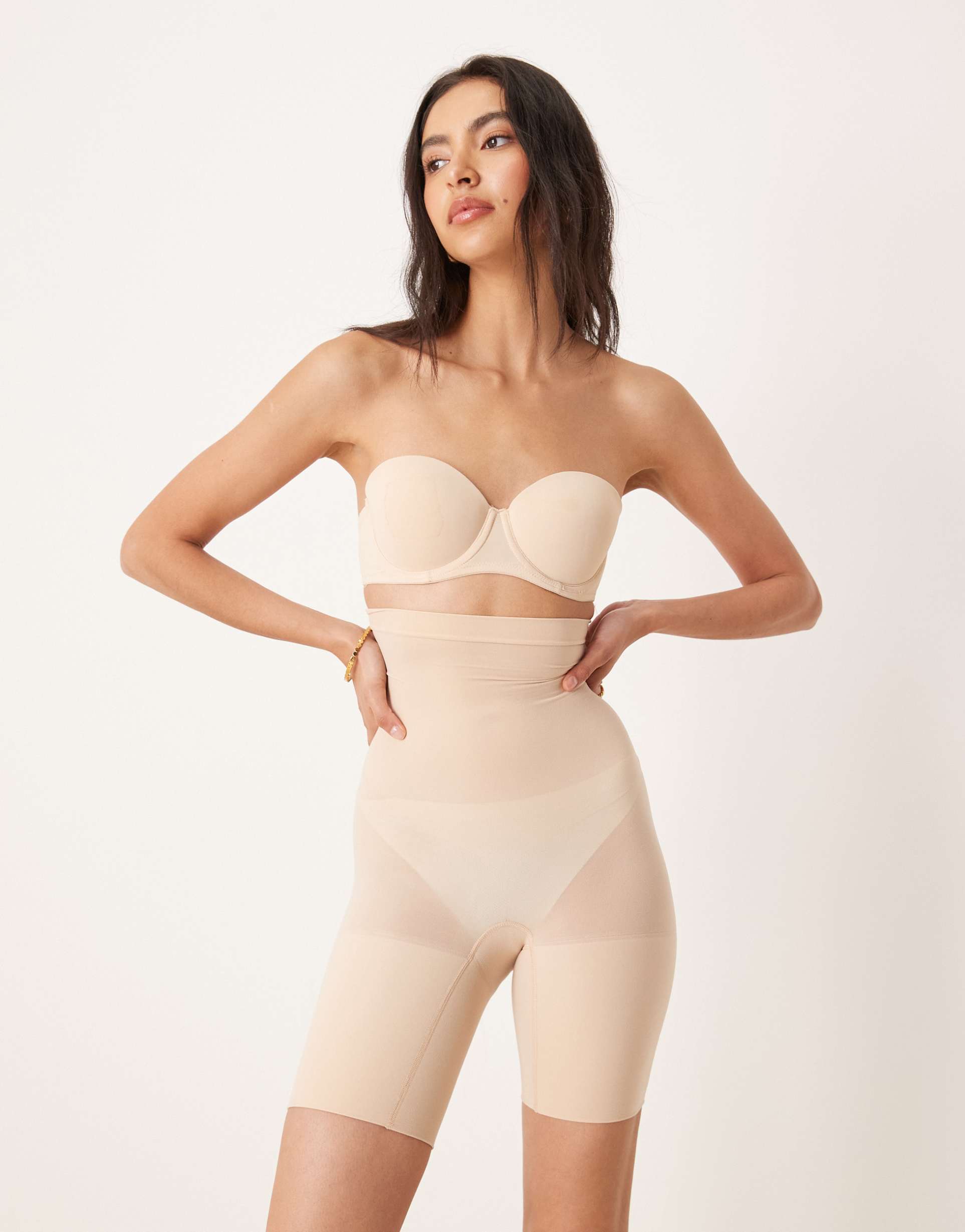 spanxshape invisible high-waisted mid-thigh shorts in champagne beige