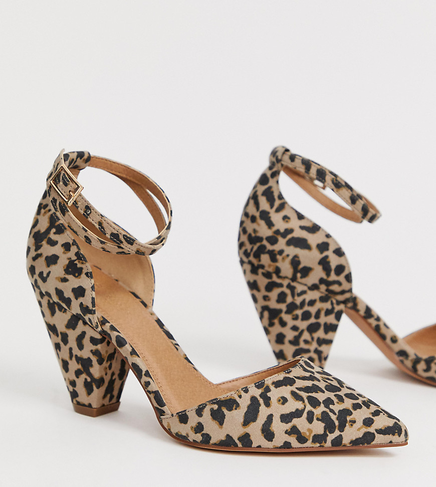 Speakeasy spidse mellemhøje hæle i leopard print fra ASOS DESIGN-Multifarvet