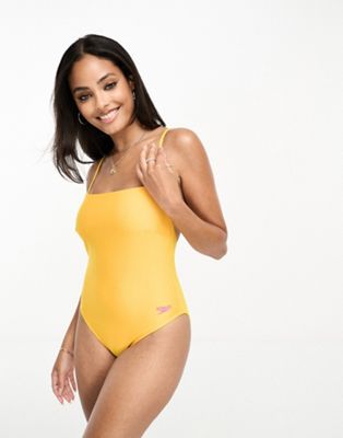 Speedo adjustable thin strap 1 piece swimsuit in orange  - ASOS Price Checker