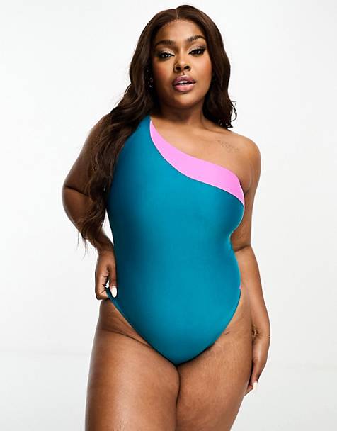 Speedo asymmetric swimsuit in blue and violet