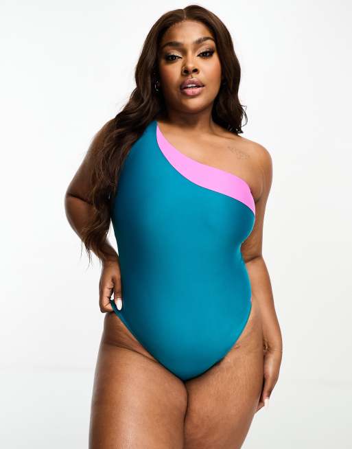 Speedo asymmetric swimsuit in blue and violet ASOS