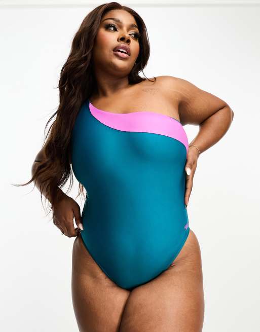 Speedo asymmetric swimsuit in blue and violet ASOS