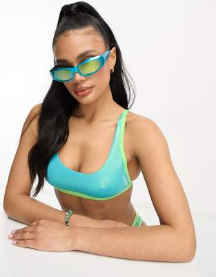 Speedo - Bikinioberteil in Blau mit einfarbigem Folien-Design und verstellbaren Trägern