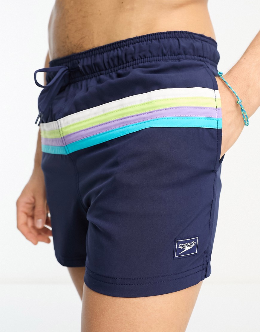 color block volley 14" watershorts with stripes in navy