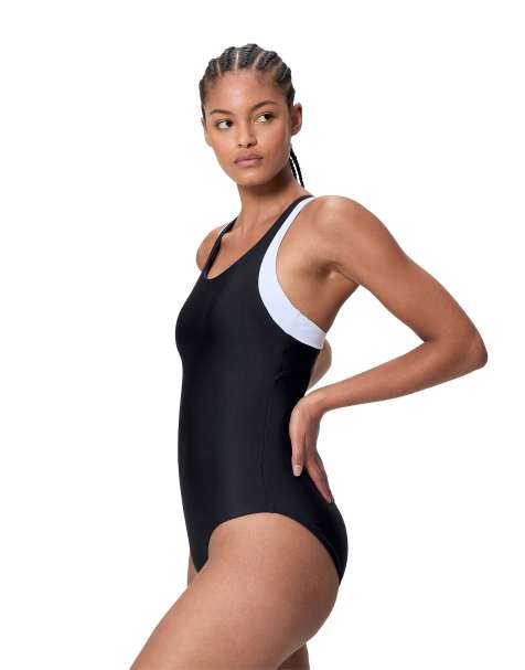 Speedo Colourblock racerback swimsuit in black/white - view 1