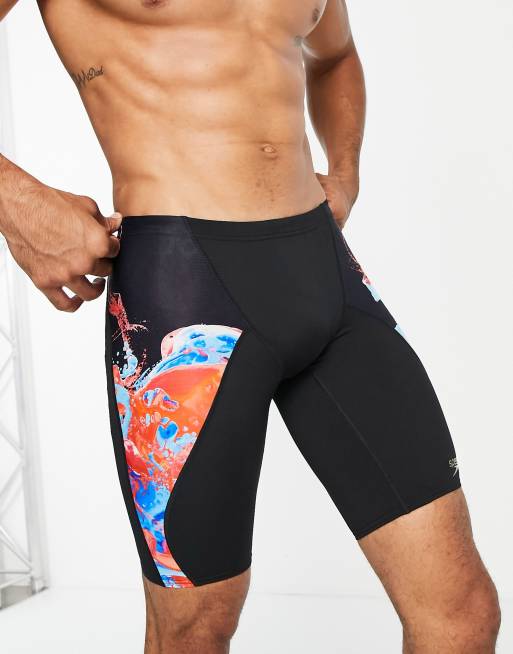 Speedo - Costume da bagno jammer con taglio a V, colore nero e rosso