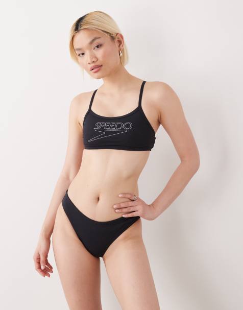 Speedo Endurance+ logo thin strap bikini in black - view 1