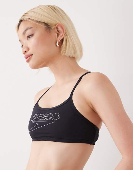 Speedo Endurance+ logo thin strap bikini in black, 2 of 4