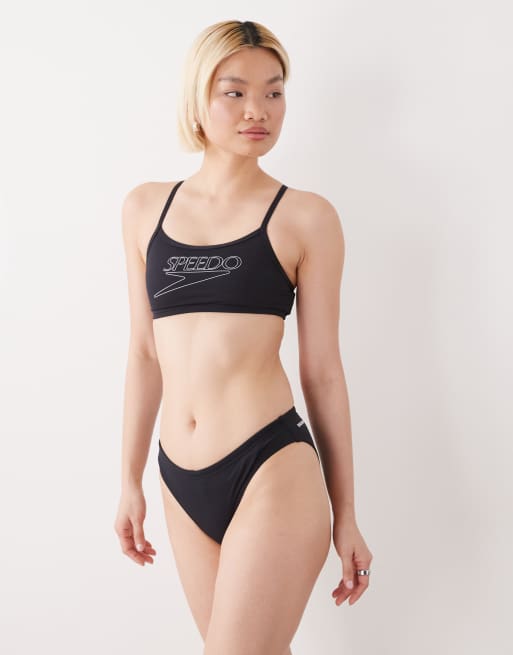 Speedo Endurance+ logo thin strap bikini in black, 4 of 4