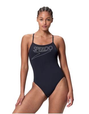 Speedo Endurance+ Logo Thin Strap Swimsuit In Black