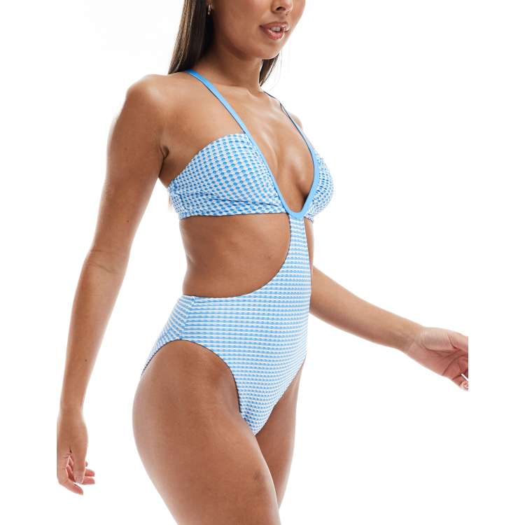 Speedo Flu3nte Gingham Multiway Cut Out Swimsuit in BLUE