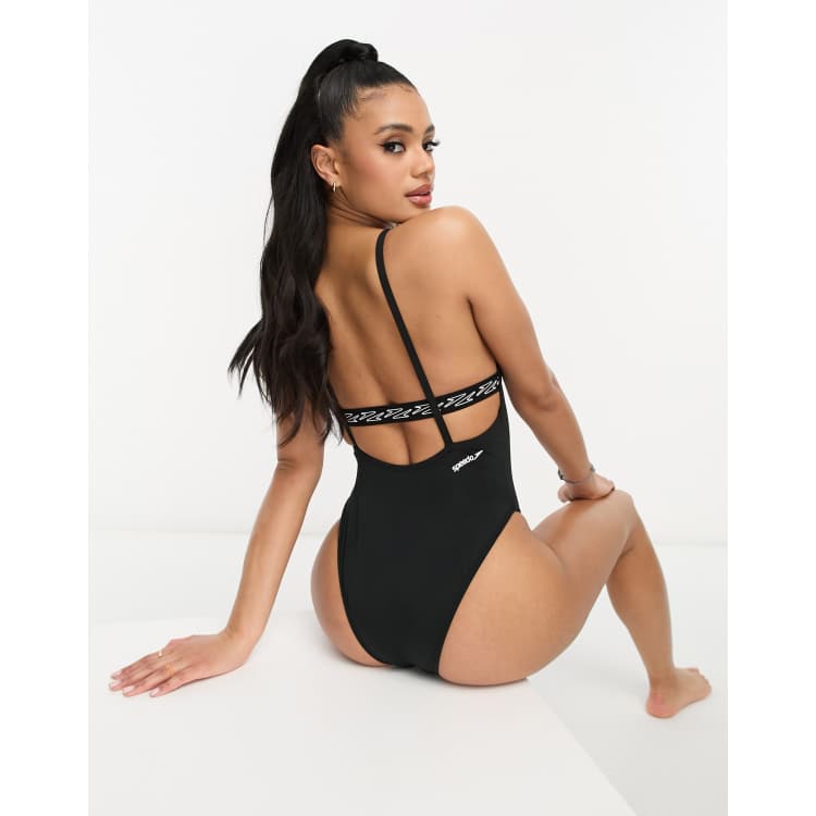 ASOS DESIGN Tall wiggle front swimsuit in black