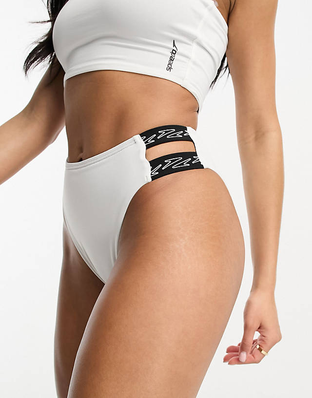 Speedo - logo elastic high waist reversable bikini bottoms in white