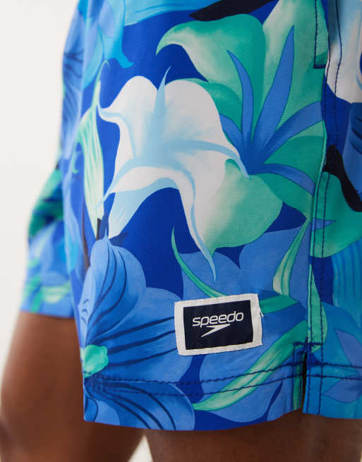 Speedo Mens printed 16'' redondo edge swim shorts in blue/green, 3 of 5