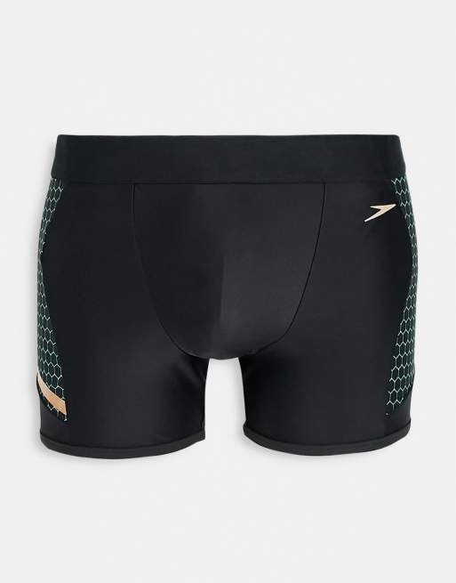 Speedo panel mesh aquashort in black and green