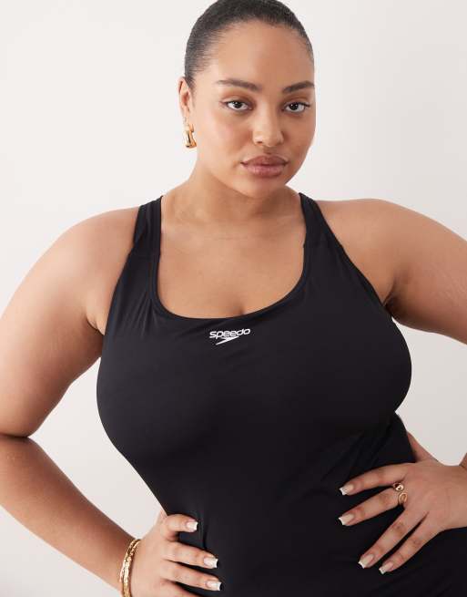 Speedo Plus size endurance+ medalist swimsuit in black, 4 of 4