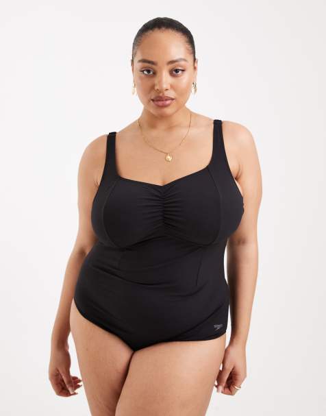 Speedo plus size shaping aquanite swimsuit in black - view 1