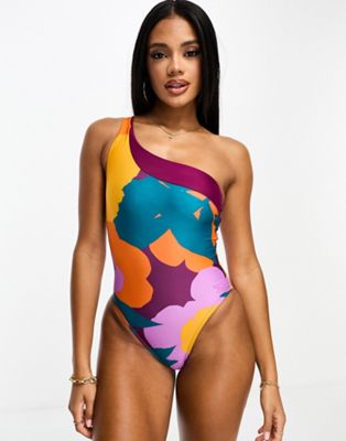 Speedo printed asymmetric 1 piece swimsuit in abstract print - ASOS Price Checker