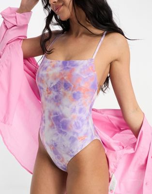 Shop Speedo Printed Thinstrap Adjustable Swimsuit In Purple