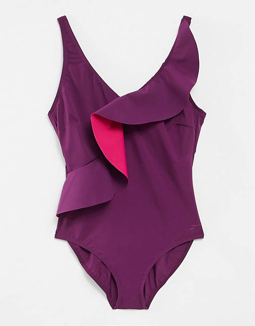 Speedo rubysun swimsuit in purple and red