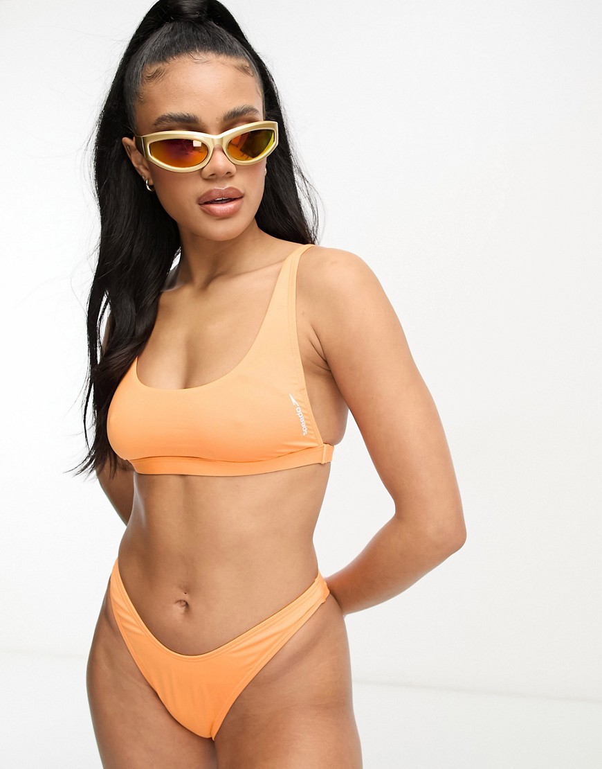 scoop front multi tie bikini top in nectarine-Orange