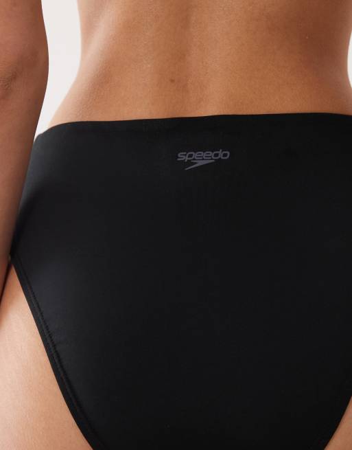 Speedo Solid cheeky high waist bikini bottom in black, 4 of 4
