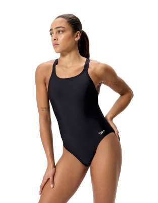 Speedo Solid Endurasoft Leaderback Swimsuit In Black