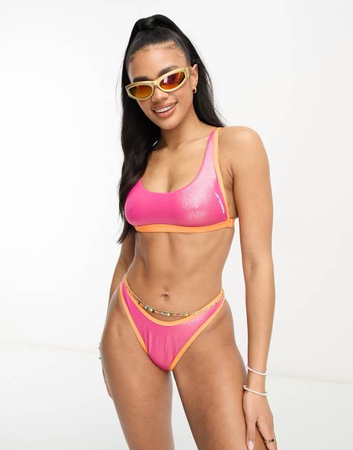 Speedo Solid Tie-Back Crop Top Bikini Top Pink