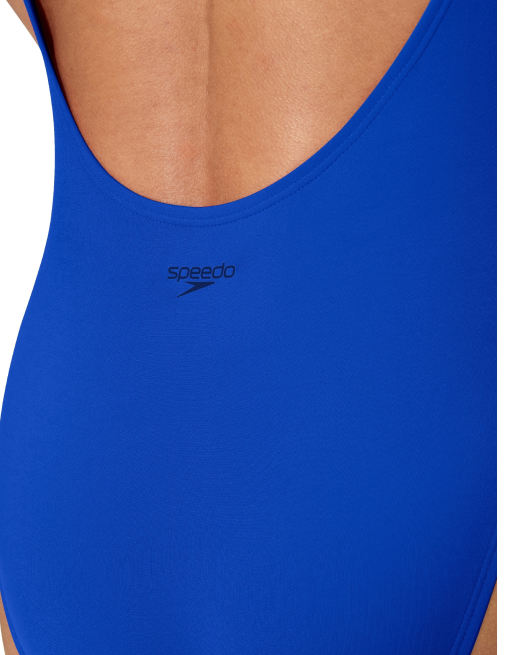 Speedo Solid high neck swimsuit in blue, 3 of 4