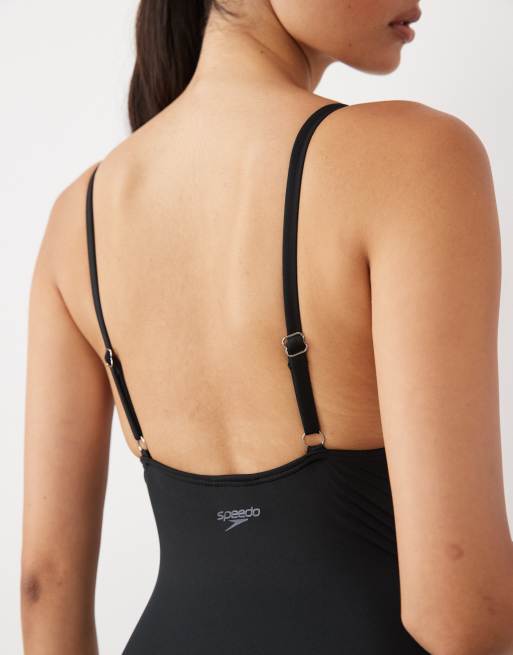 Speedo Solid v-neck swimsuit in anthracite, 2 of 4