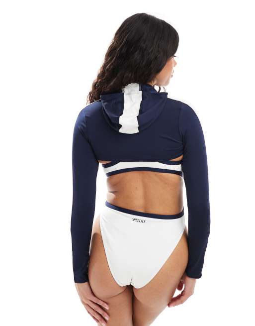 Speedo Swim tops long sleeve hooded shrug top in peacoat