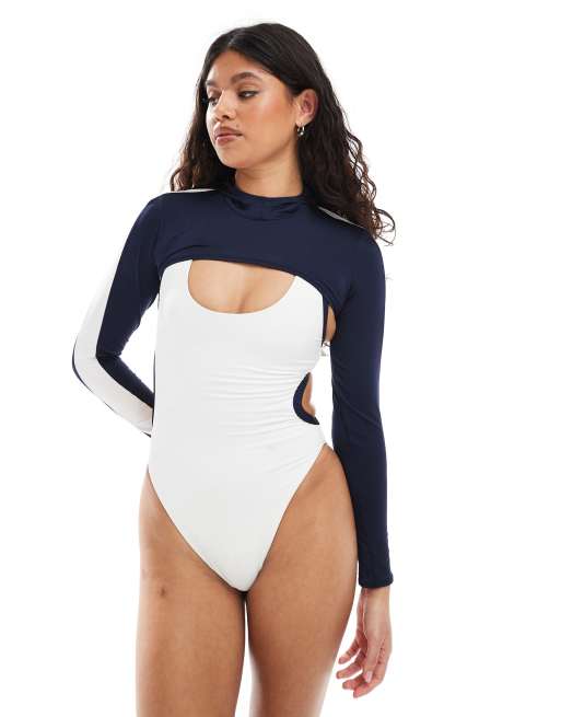 Speedo Swim tops long sleeve hooded shrug top in peacoat
