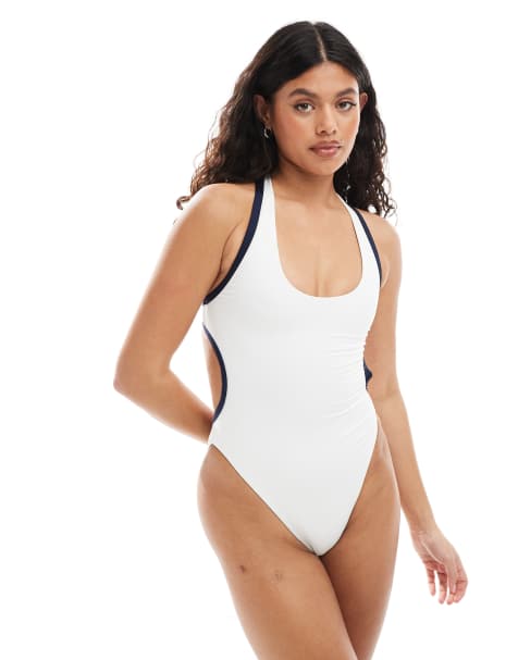 Speedo Swimsuit solid bound cut out swimsuit in white - view 1