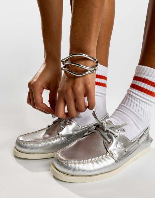 Sperry Authentic eye boat shoe in silver ASOS