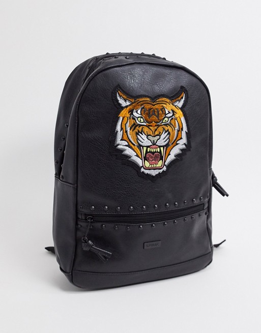 Spiral backpack in black with tiger print