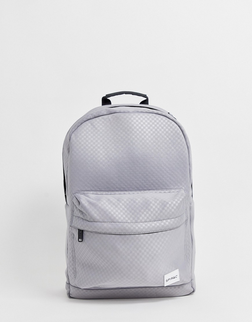 Spiral Platinum backpack in tonal checkerboard print-Grey