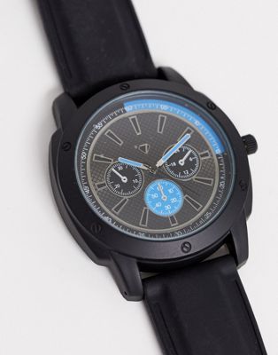 Spirit - Design herenhorloge met siliconen band en blauwe accenten-Zwart