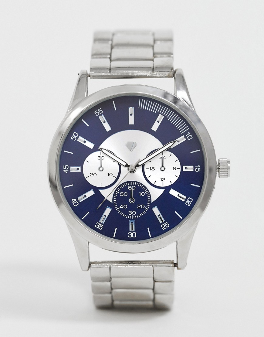 Spirit design mens bracelet watch with blue dial-Silver